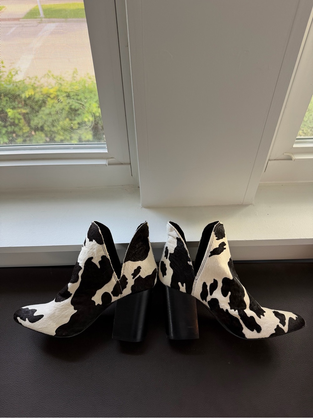 Steve Madden Real Cow Hair Ankle Boots - Black & White Women’s Heeled Booties